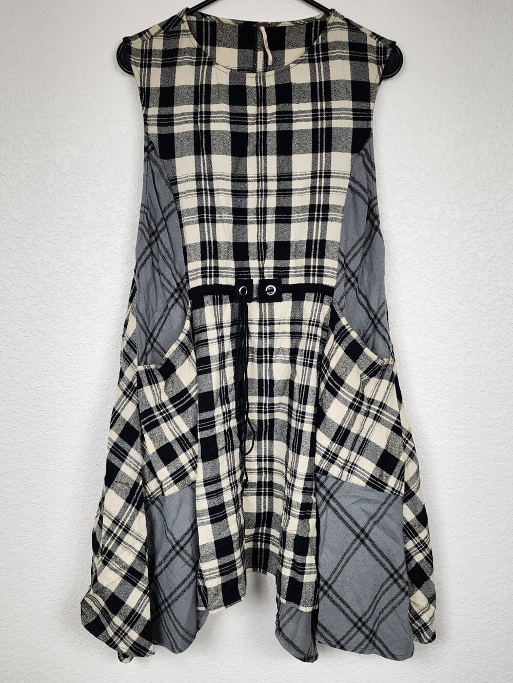 Free People Plaid XS Grey White Black Dress